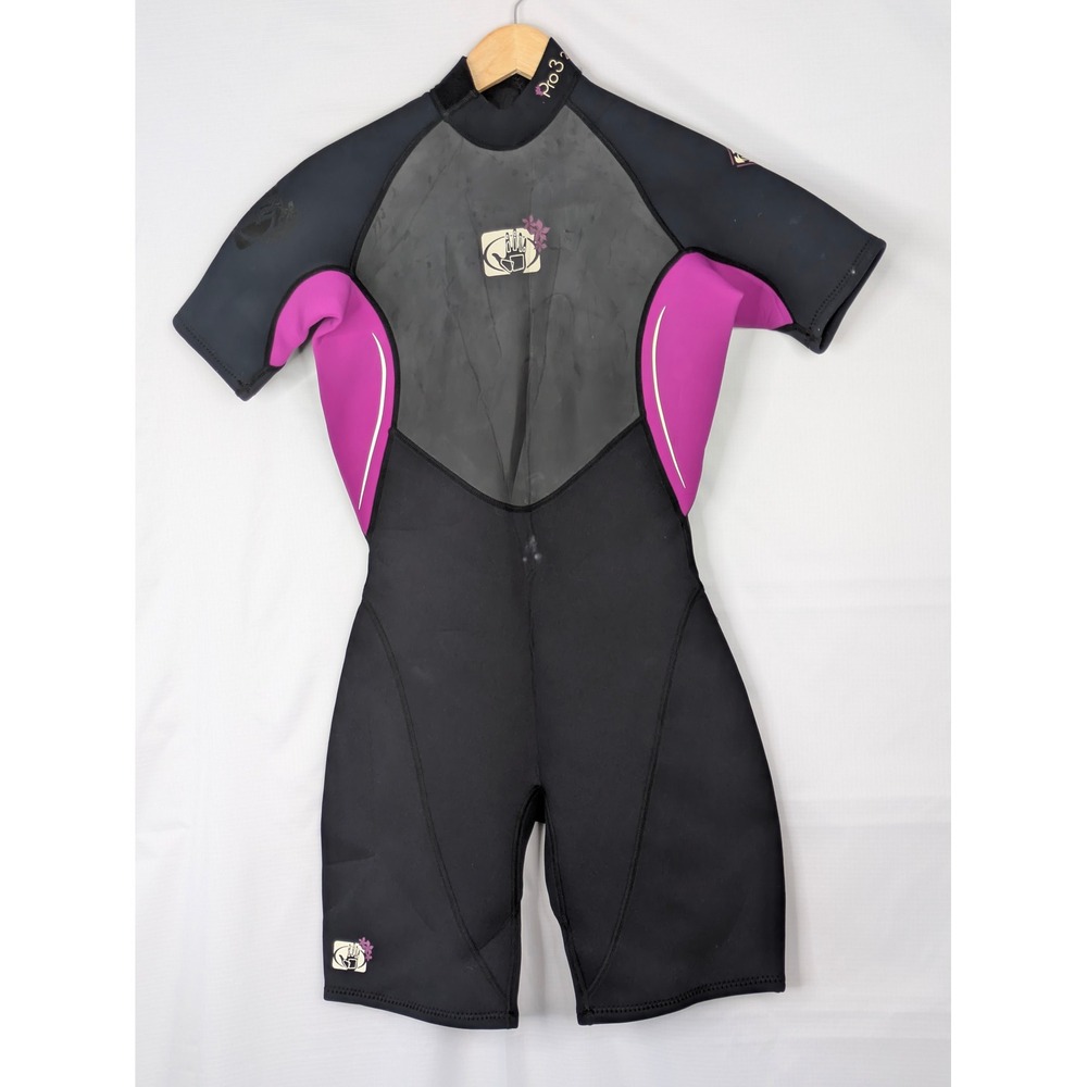 Body Glove Womens 9/10 Shorty Wetsuit Black Pink Back Zip Surf Swim